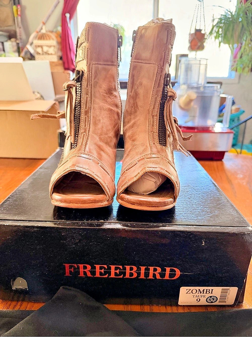 Freebird Zombi Open Toe Heeled Boots in Taupe